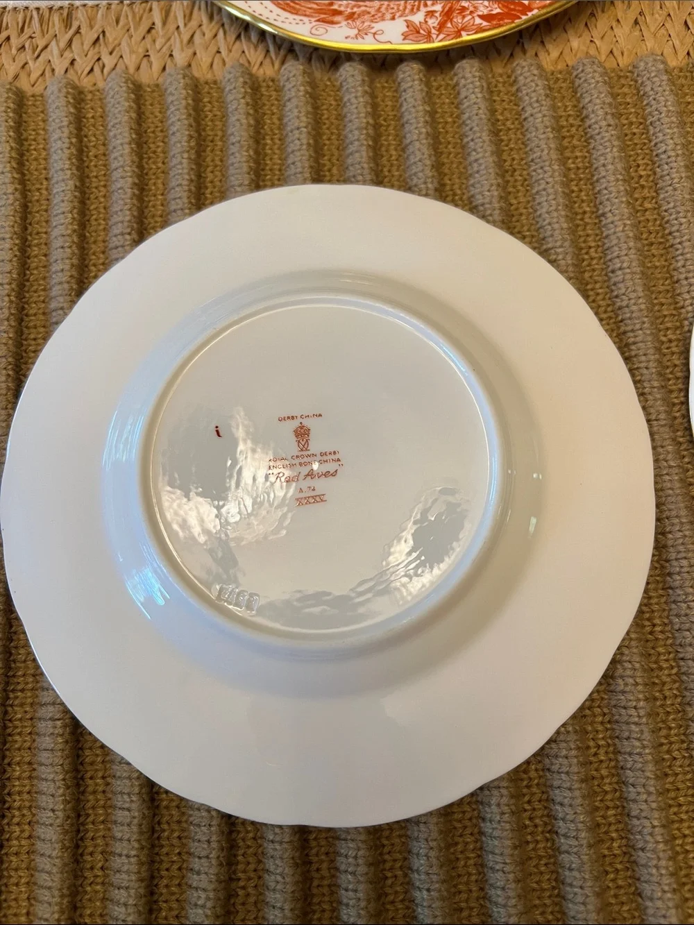 Royal Crown Derby English Bone China Red Aves. Set of 6.